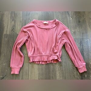 Altar’d State Pleated Rose Blush Pink Long Sleeve Crop Top Peplum Ruffle Small S